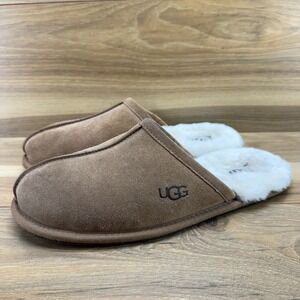 UGG Scuff Slipper Mens 10 Chestnut Suede Shearling Fur Lined